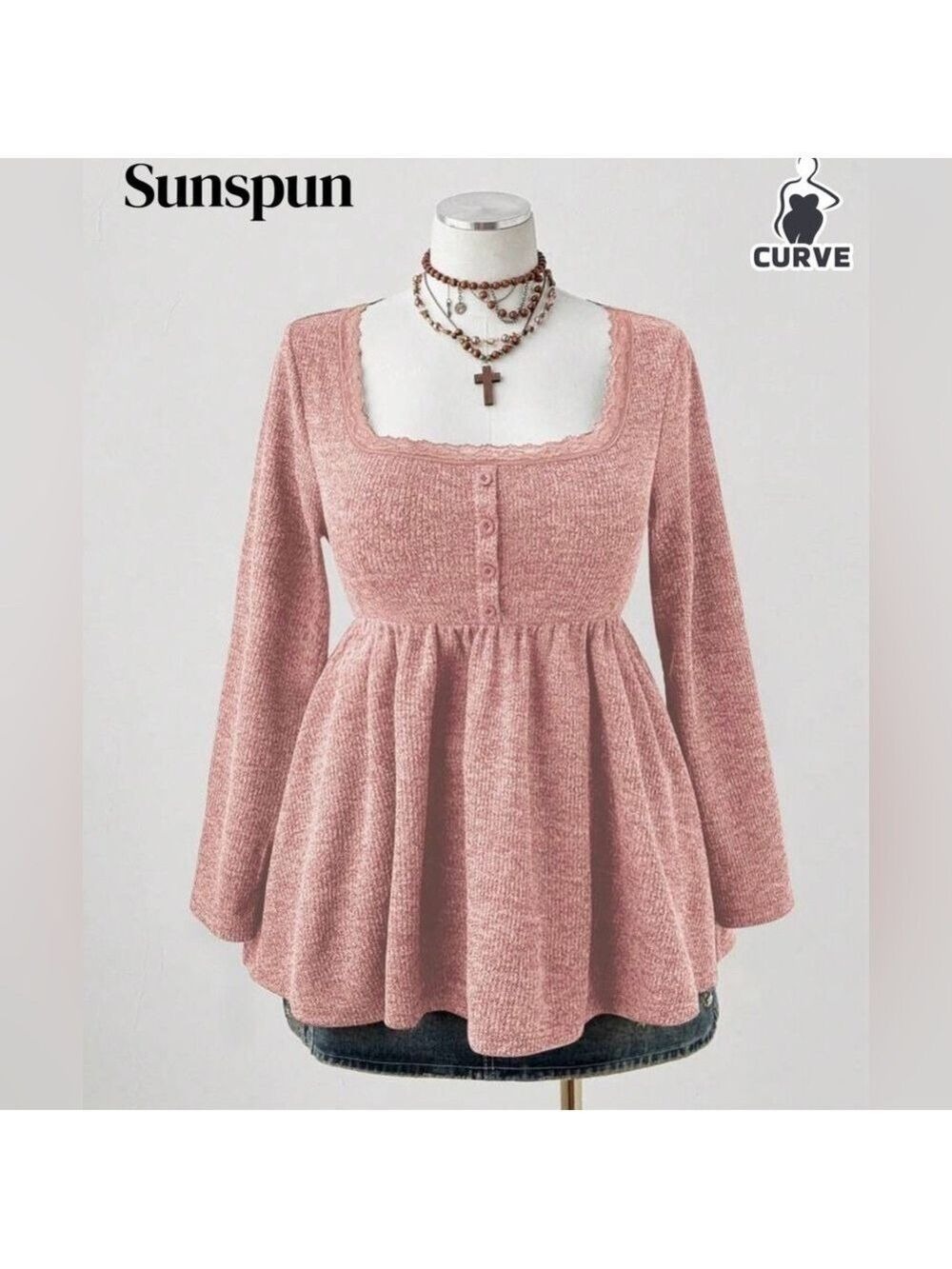 SHEIN Pink Knit Long Sleeve Peplum Top NWOT